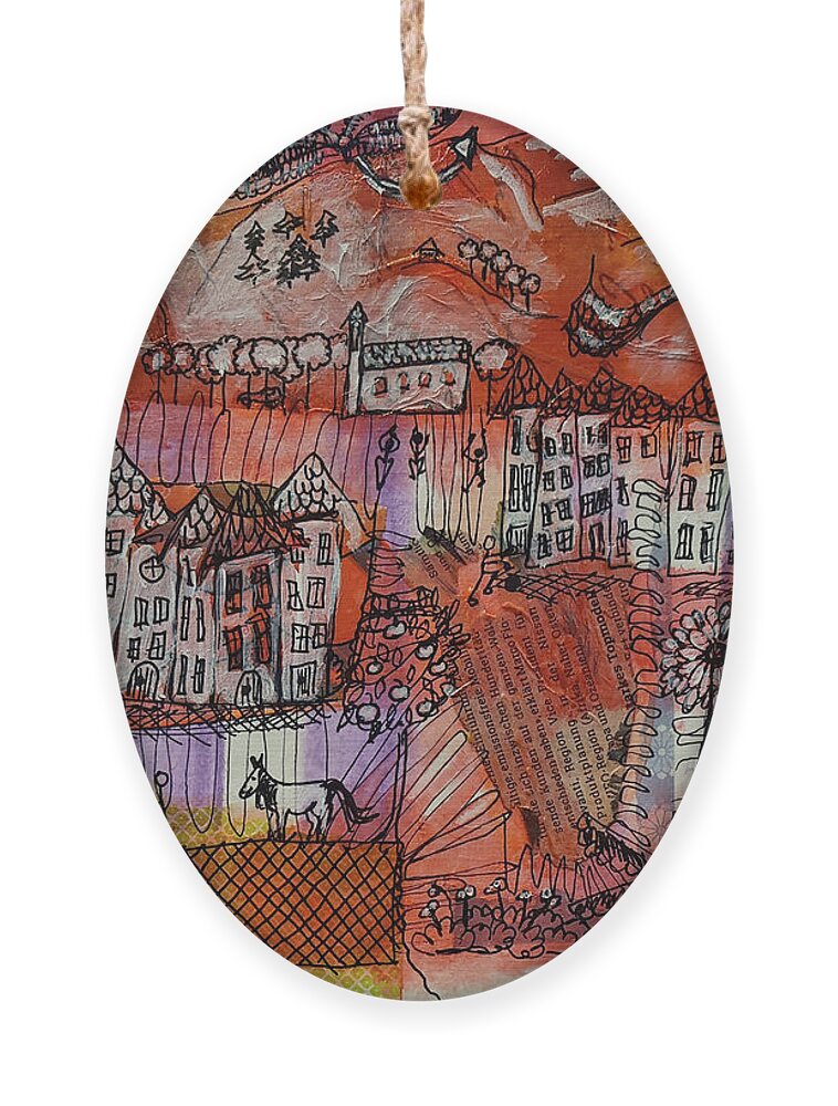 Houses Ornament featuring the mixed media 2 Dragons and a Unicorn by Mimulux Patricia No