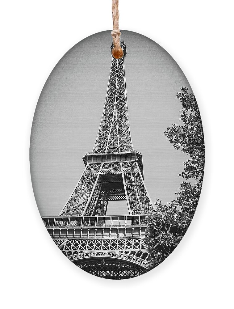 France Ornament featuring the photograph Eiffel Tower in Black and White #2 by Jim Feldman