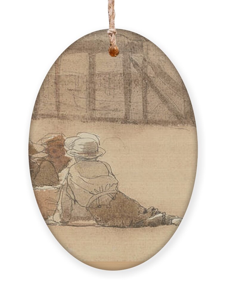 Winslow Homer Ornament featuring the drawing Four Boys on a Beach #3 by Winslow Homer