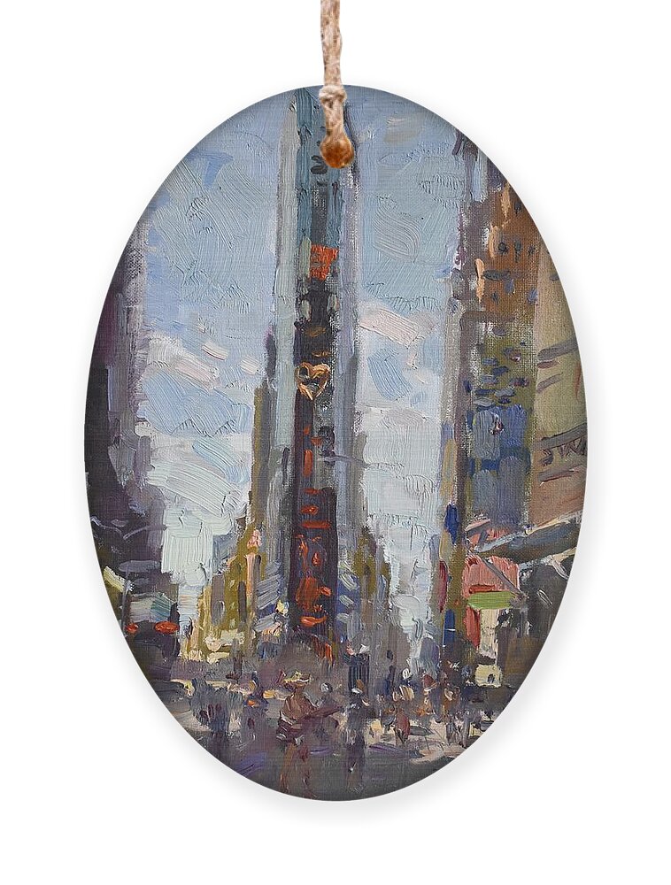 Times Square Ornament featuring the painting NYC Times Square #2 by Ylli Haruni