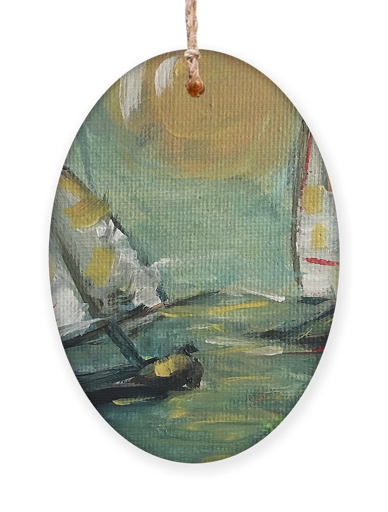Sailboat Painting Ornament featuring the painting Sunny Sails #2 by Roxy Rich