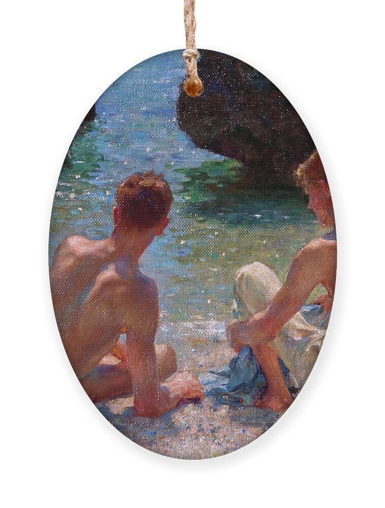 Nude Ornament featuring the painting The Critics by Henry Scott Tuke