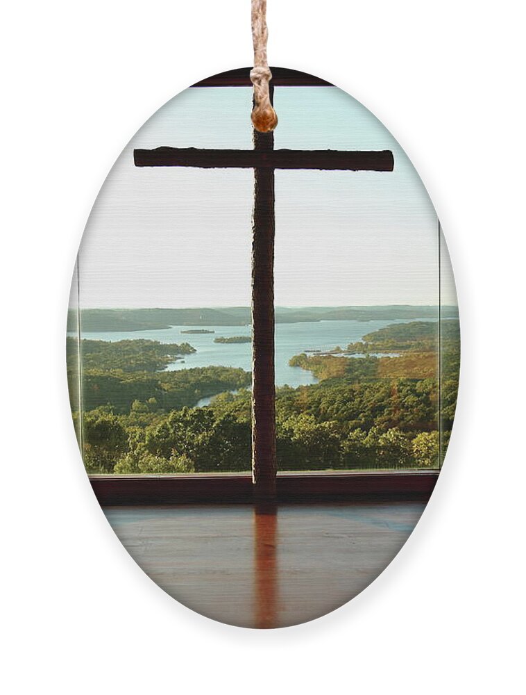Table Rock Lake Ornament featuring the photograph Top of the Rock Stone Chapel by Lens Art Photography By Larry Trager