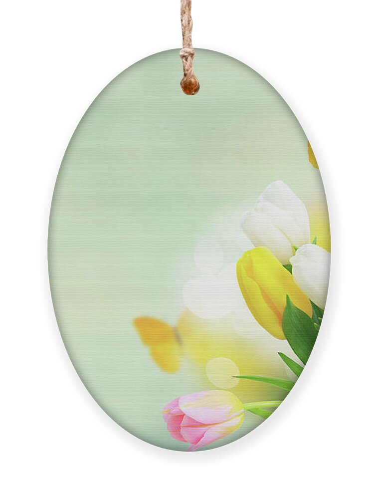 Tulips Ornament featuring the photograph Tulips and Butterflies by Anastasy Yarmolovich