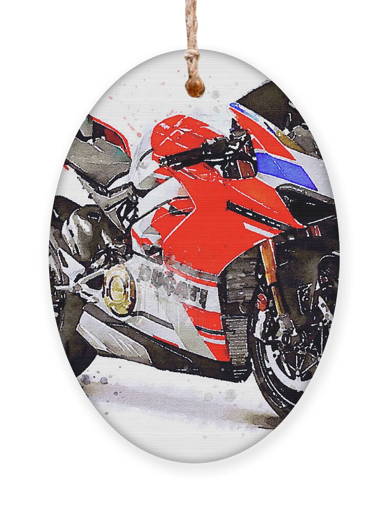 Sport Ornament featuring the painting Watercolor Ducati Panigale V4S motorcycle, oryginal artwork by Vart by Vart Studio