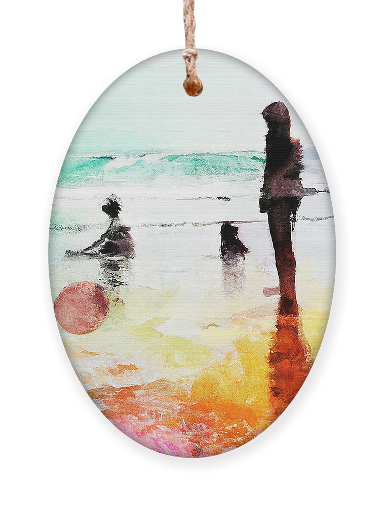 Art Ornament featuring the digital art Beach Life, Ocean, Water, Sand, Palm Trees, Original and Digital Art Variation Generated by AI #4 by Scott Horton