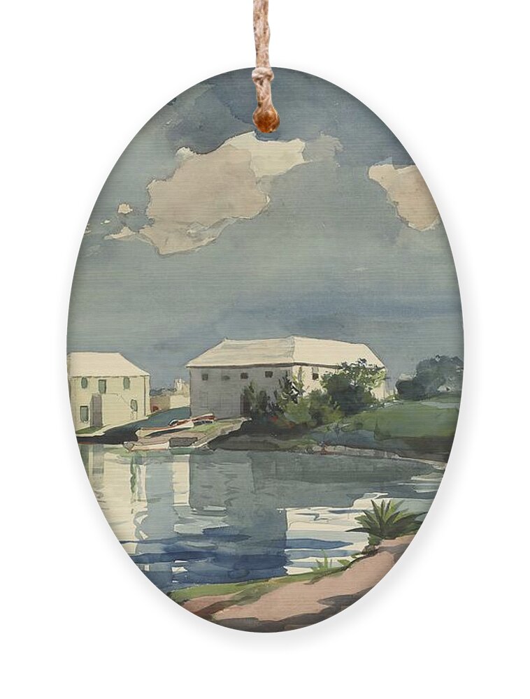 Winslow Homer Ornament featuring the drawing Salt Kettle, Bermuda #5 by Winslow Homer