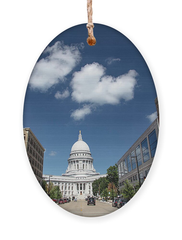 United States Of America Ornament featuring the photograph Wisconsin state capitol building in Madison Wisconsin #4 by Eldon McGraw