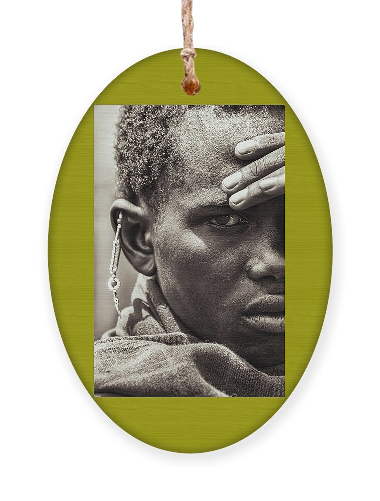Ngorongoro Maasai Tanzania Ornament featuring the photograph Warrior Maasai Portrait Tanzania 4335 by Amyn Nasser