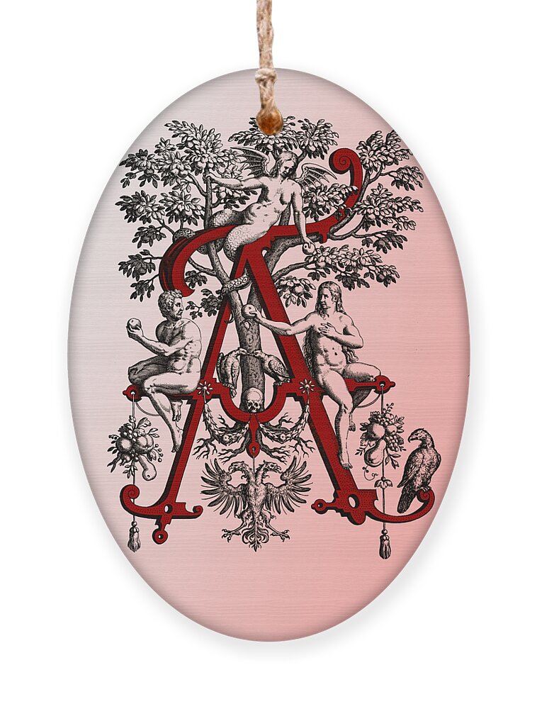 Calligraphy Ornament featuring the mixed media bible illustration, calligraphic letter A,initial A Ancien Artistic Initials by Elena Gantchikova