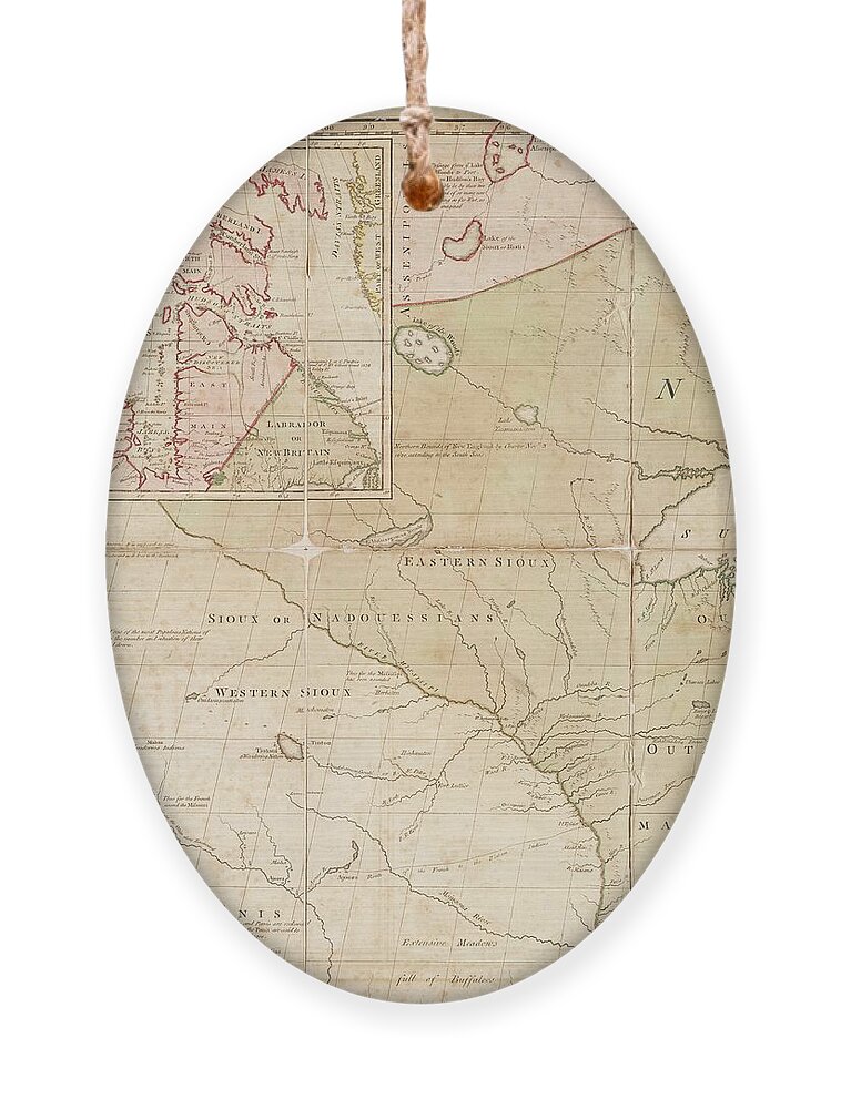 Map Ornament featuring the painting A map of the British and French dominions in North America, with the roads, distances, limits, and e #7 by MotionAge Designs