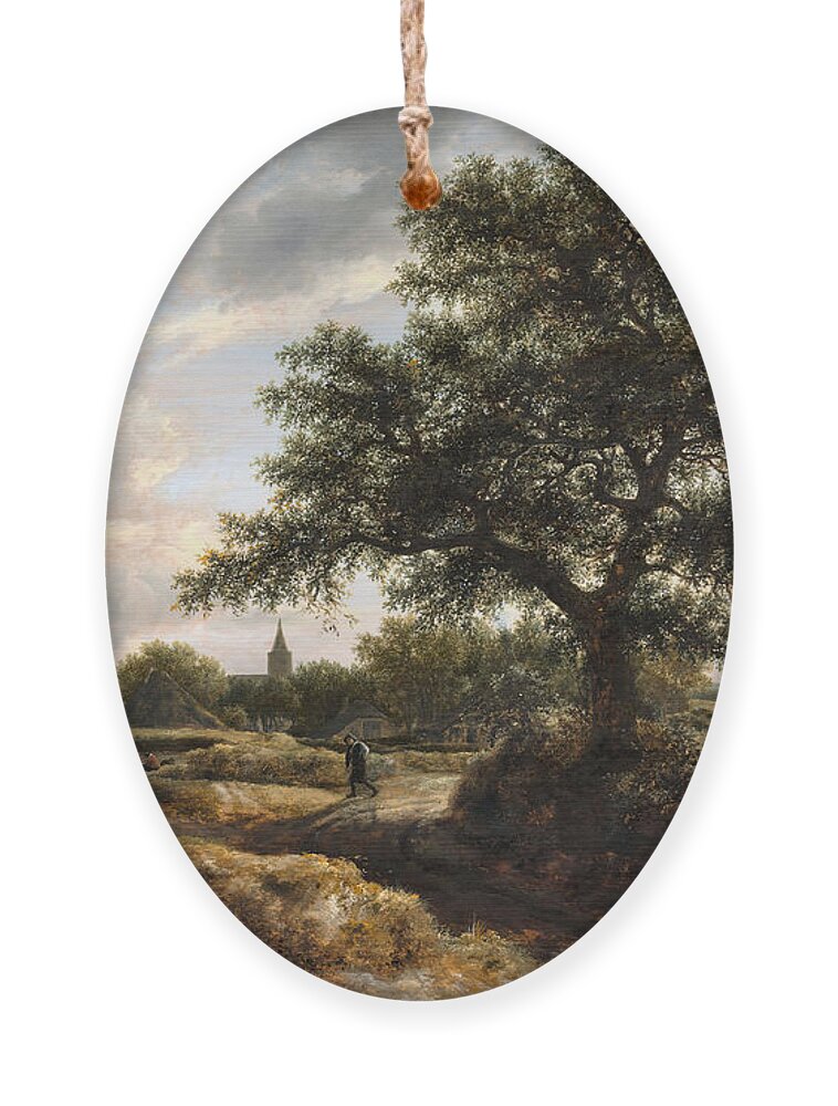 Hills Ornament featuring the painting Landscape with a Village in the Distance by Jacob van Ruisdael