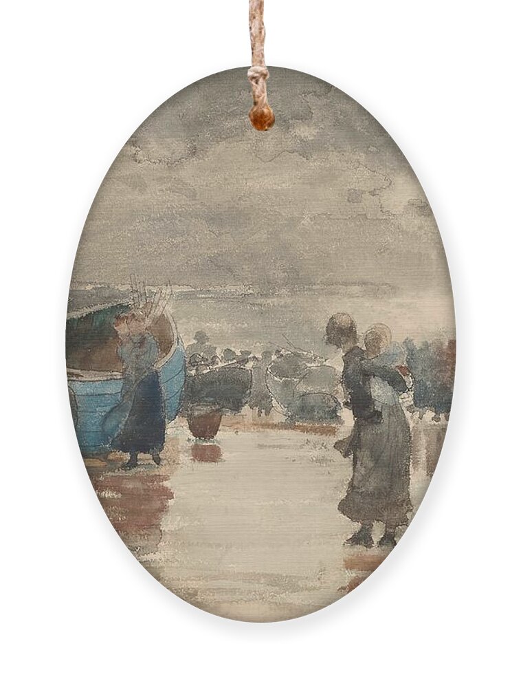Winslow Homer Ornament featuring the drawing On the Sands by Winslow Homer