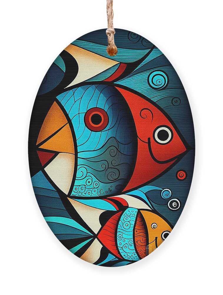 Fish Ornament featuring the mixed media The fish knows everything #3 by Binka Kirova