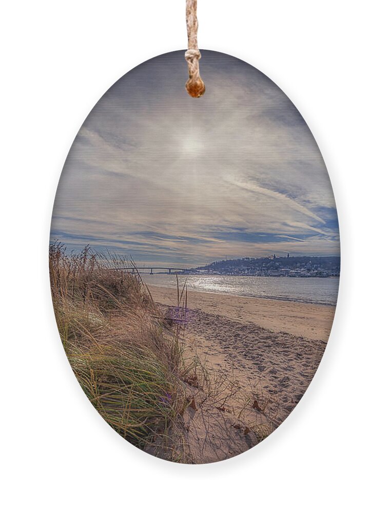 Shrewsbury River Ornament featuring the photograph A Beautiful Day at Sandy Hook by Penny Polakoff