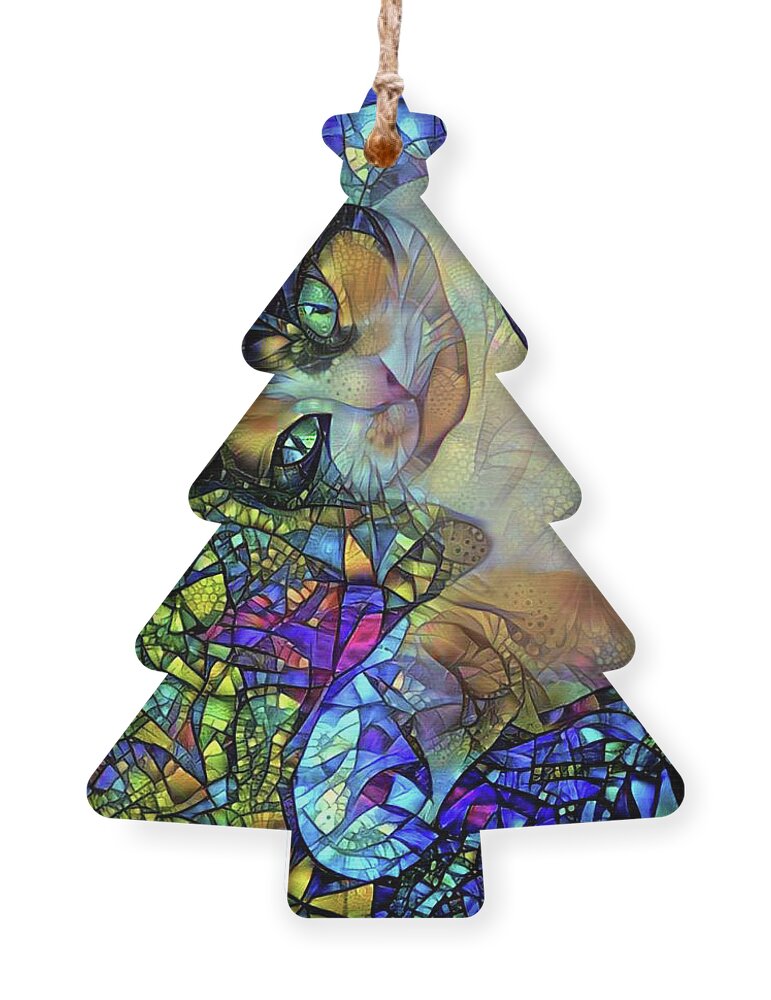 Calico Cat Ornament featuring the digital art A Calico Cat Named Shadow - Stained Glass by Peggy Collins