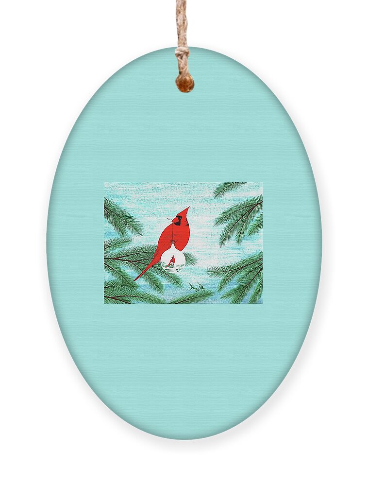 Red Ornament featuring the painting A Cardinal to Remember,A Christmas to Remember by Doug Miller