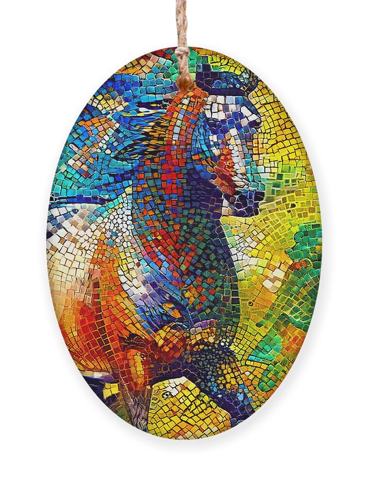 Horse Walking Ornament featuring the digital art A couple of horses walking - colorful mosaic by Nicko Prints