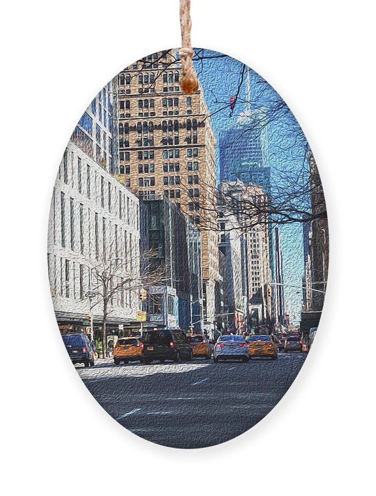 New York City Ornament featuring the photograph A Day in the Life Oil Painting by Alison Frank