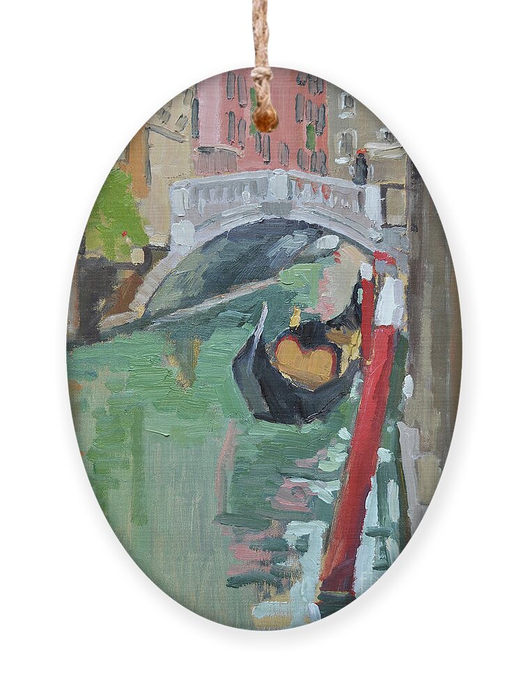 Gondola Ornament featuring the painting A Gondolier and his Gondola, Venice, Italy by Paul Strahm