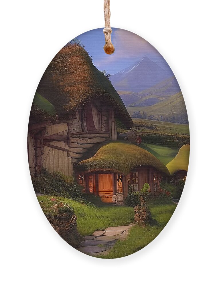 Hobbits Ornament featuring the digital art A Hobbits Home by Angela Hobbs