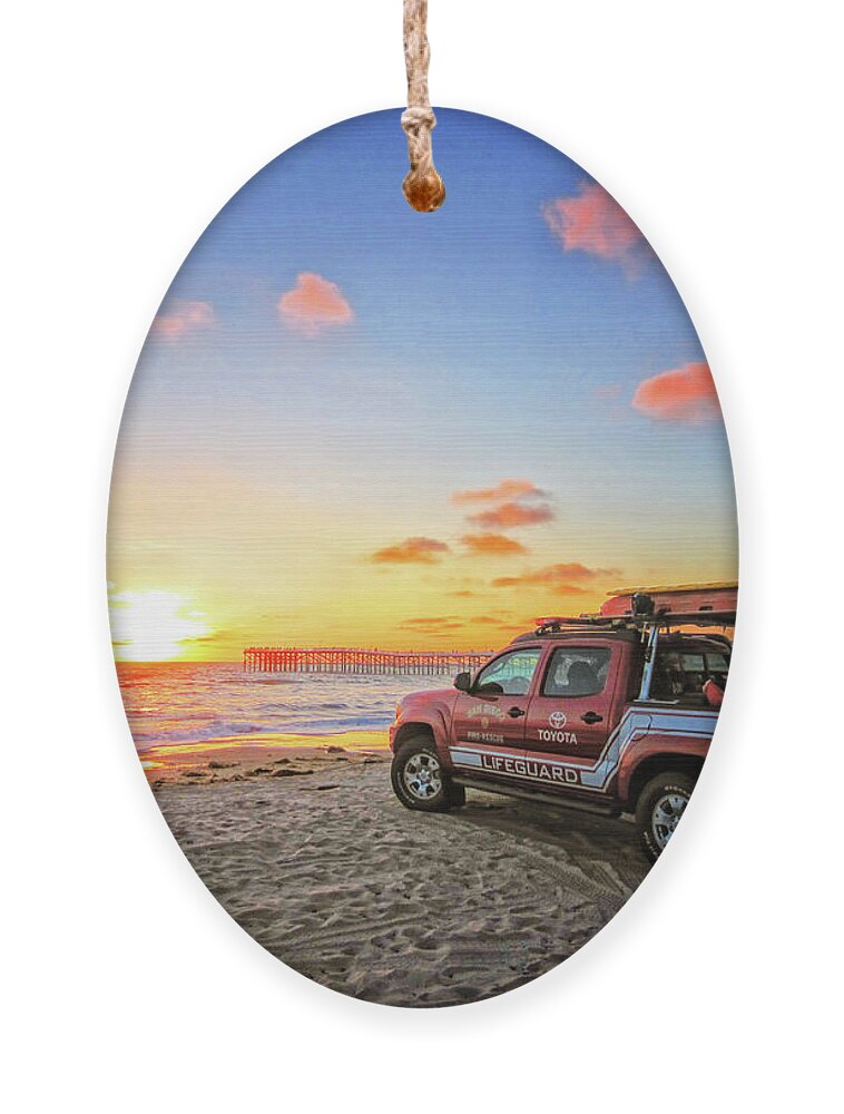 Lifeguard Ornament featuring the photograph A Lifeguard's Sunset by Becqi Sherman