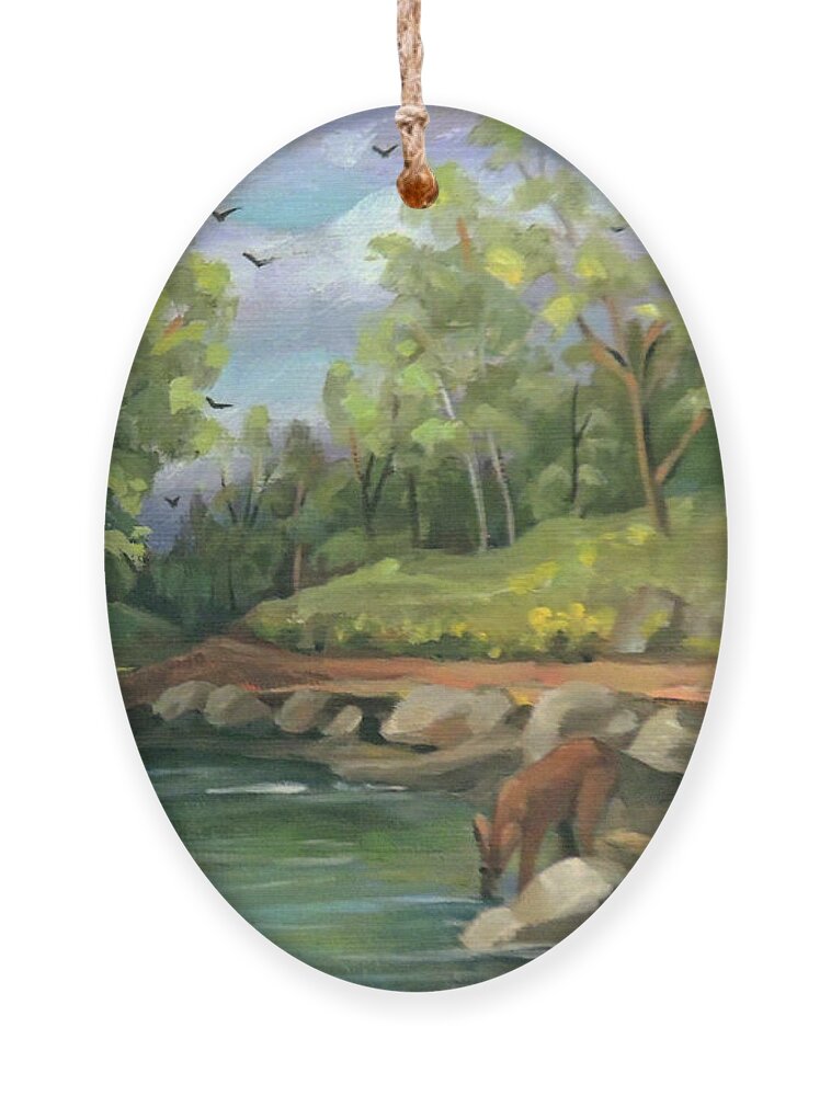 Spring Ornament featuring the painting A Little Spring by Nancy Griswold