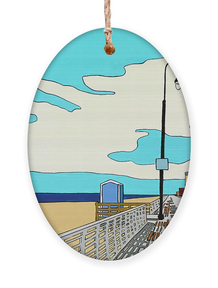 Long Beach Boardwalk Long Island Ocean Sand New York Beach Ornament featuring the painting A Long Beach Morning by Mike Stanko