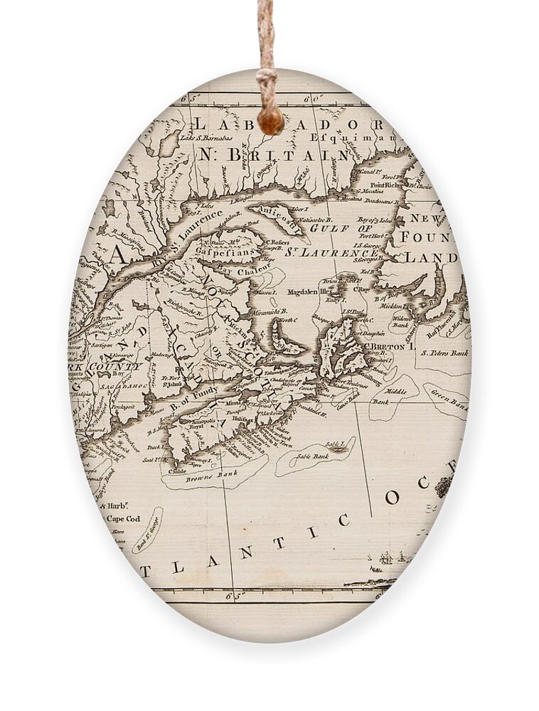 Map Ornament featuring the painting A map of the British French plantations in North America. LOC 2017585922 by MotionAge Designs