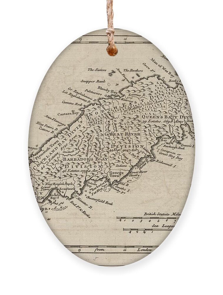 Map Ornament featuring the painting A map of the island of Tobago LOC 2010593381 by MotionAge Designs