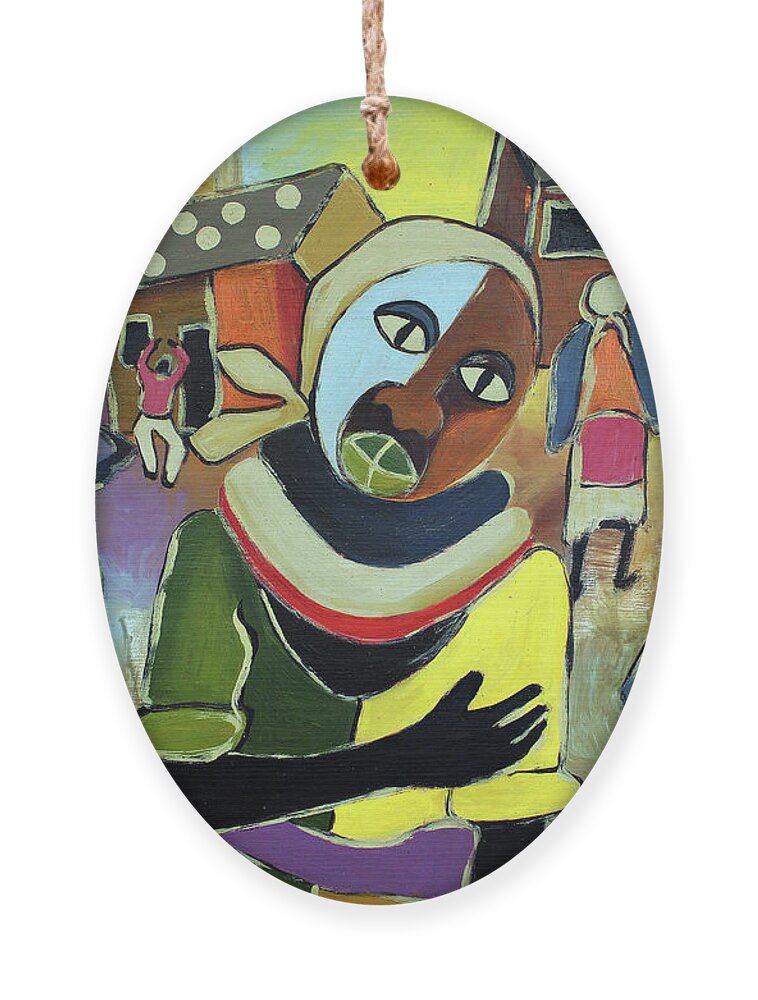 Moa Ornament featuring the painting A Mothers Love by Eli Kobeli 1932-1999