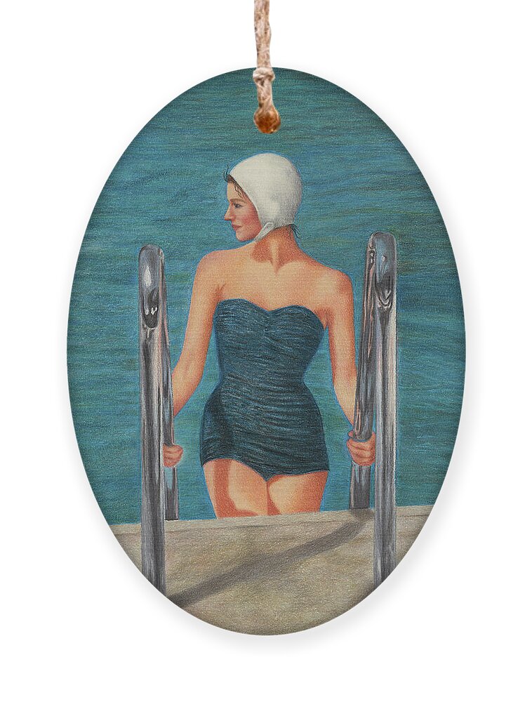 Vintage Swimsuit Ornament featuring the painting A Refreshing Dip by Valerie Evans