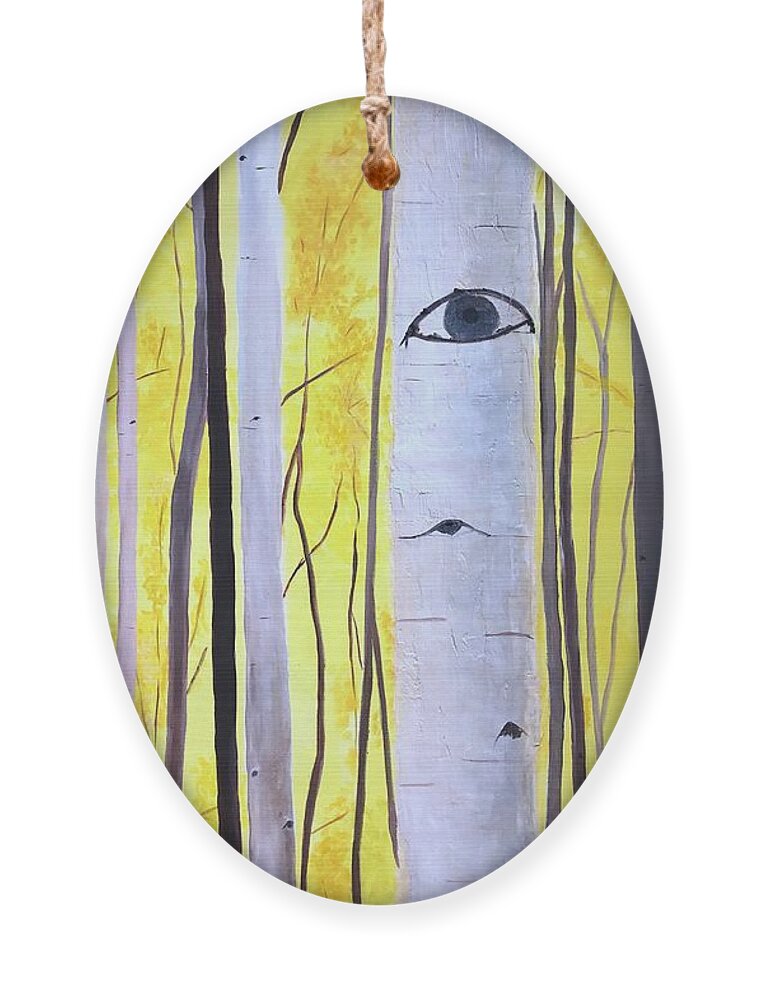 Aspens Ornament featuring the mixed media A Stand of Aspen by Kate Conaboy