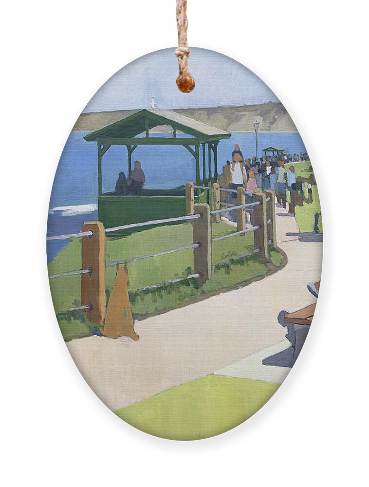 La Jolla Ornament featuring the painting A Sunday Afternoon at Scripps Park, La Jolla - San Diego, California by Paul Strahm