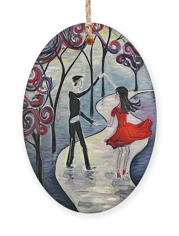 Romantic Couple Ornament featuring the painting Dancing in the Moonlight by Roxy Rich