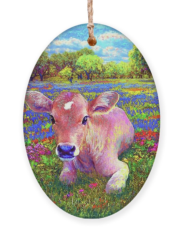 Floral Ornament featuring the painting A Very Content Cow by Jane Small