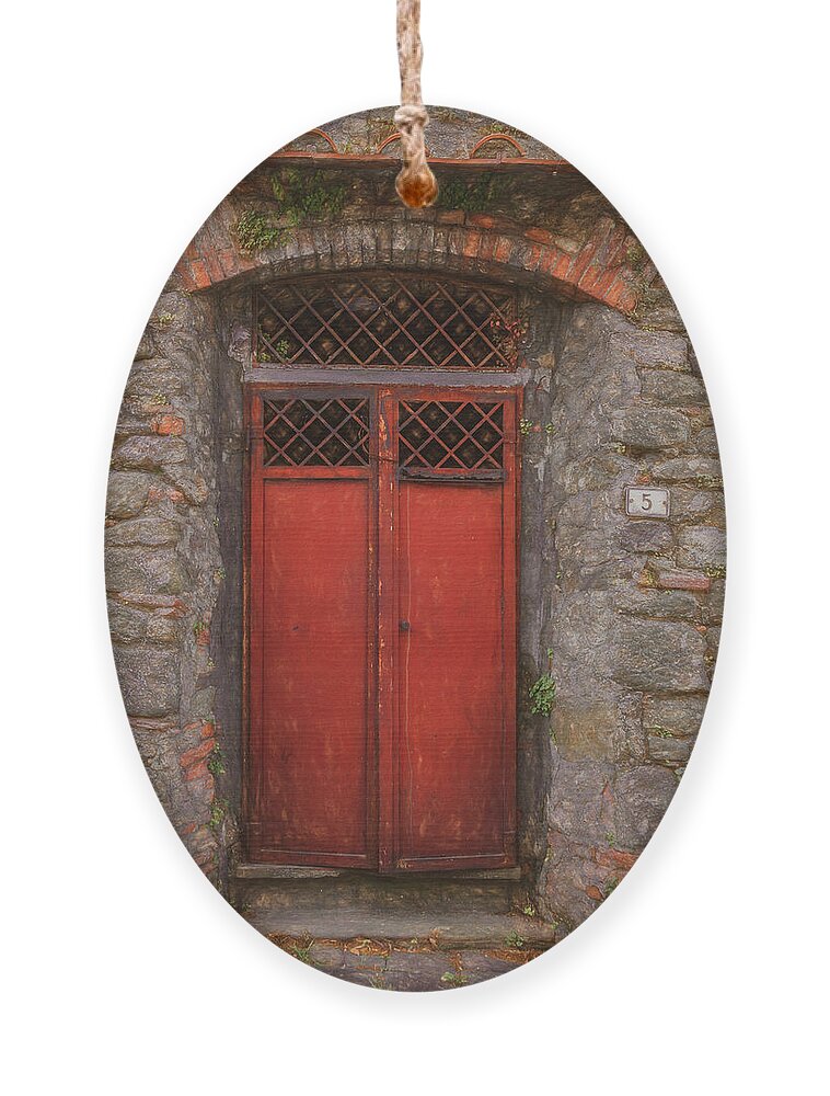 Tuscany Ornament featuring the photograph A Very Handsome Red Door by Marcy Wielfaert
