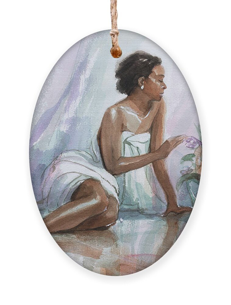 Woman Ornament featuring the painting A Woman's Touch by Steve Henderson