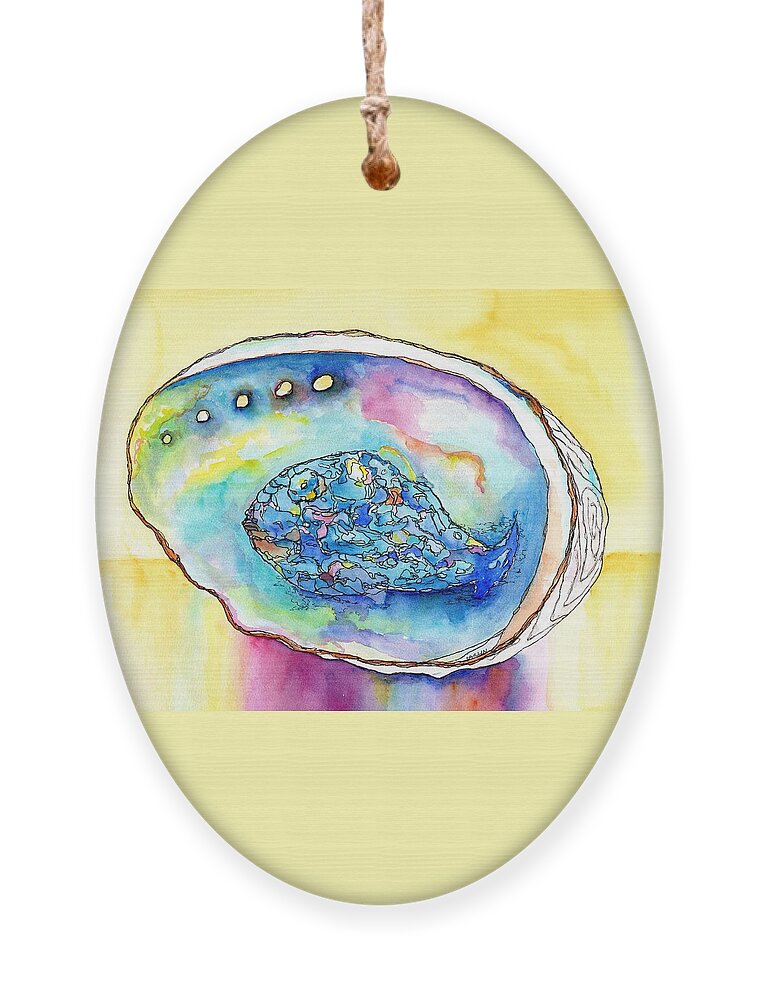 Shell Ornament featuring the painting Abalone Shell Reflections by Carlin Blahnik CarlinArtWatercolor