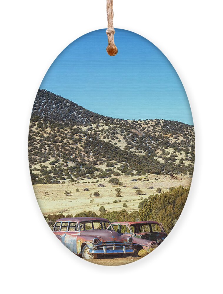 Ghost Town Ornament featuring the photograph Abandoned Cars - White Oaks Ghost Town by Susan Rissi Tregoning