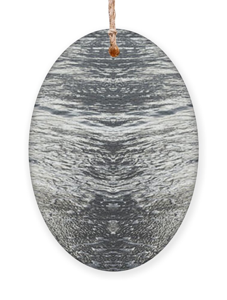 Sea Water Ornament featuring the digital art Silver waves on the beach, sea water meets symmetry by Adriana Mueller