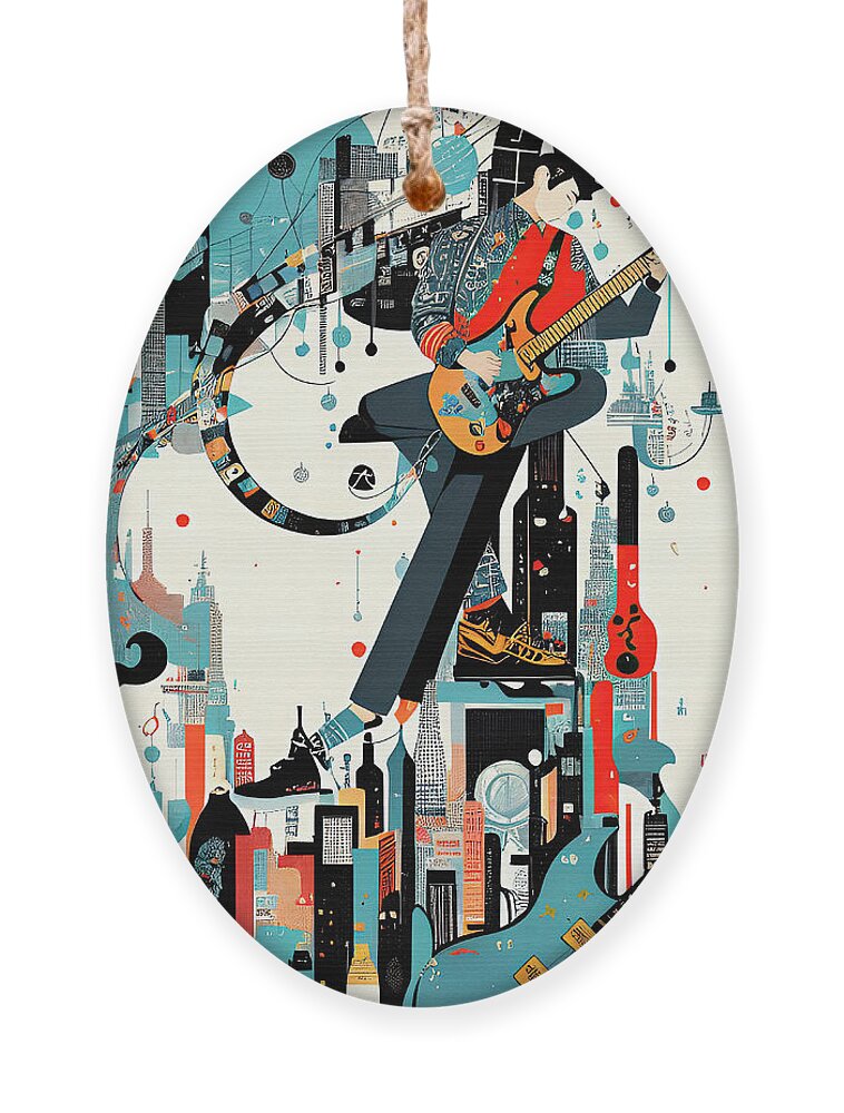 Music City Ornament featuring the digital art Abstract Music City Art Guitar by Ginette Callaway