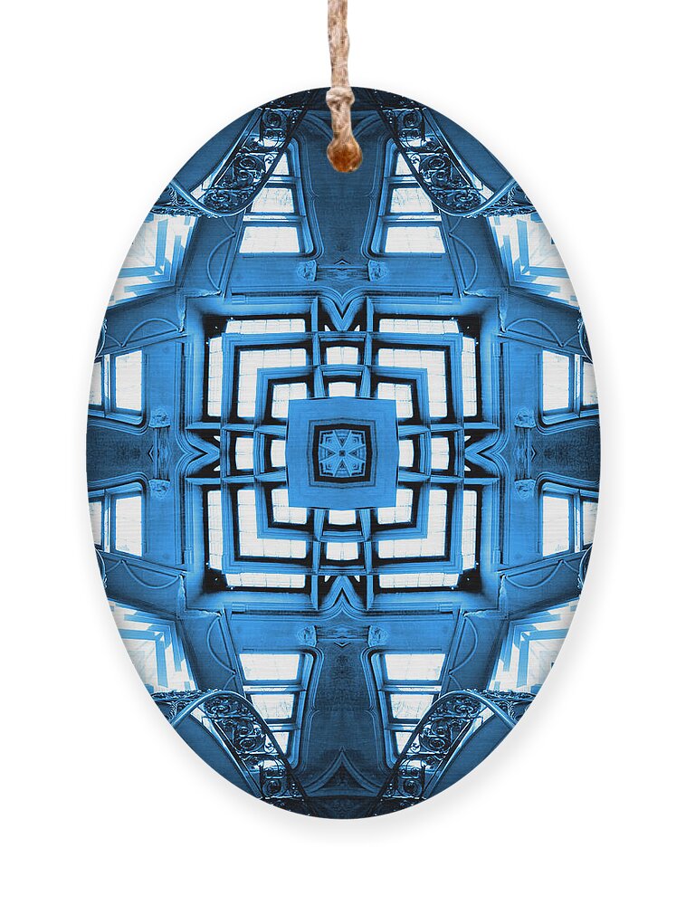 Abstract Stairs Ornament featuring the photograph Abstract Stairs 5 in Blue by Mike McGlothlen