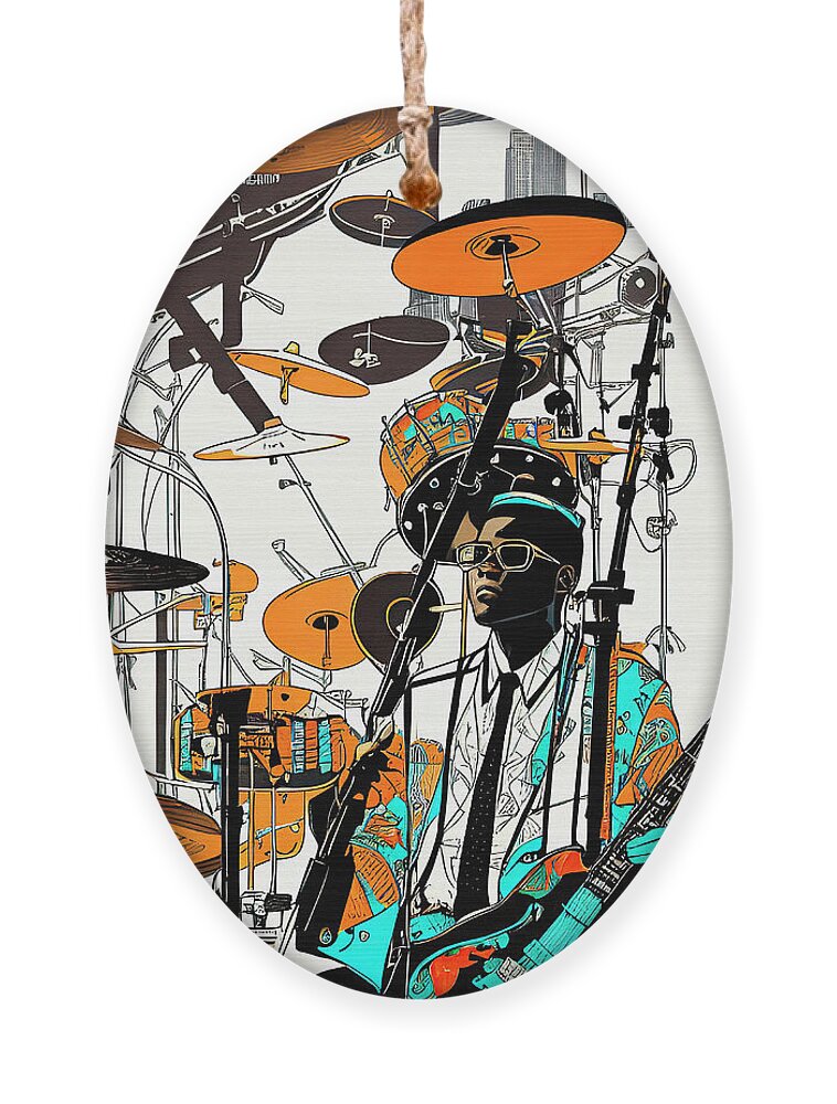 Music City Ornament featuring the digital art Abstract Surreal Drummer Music Modern Art by Ginette Callaway