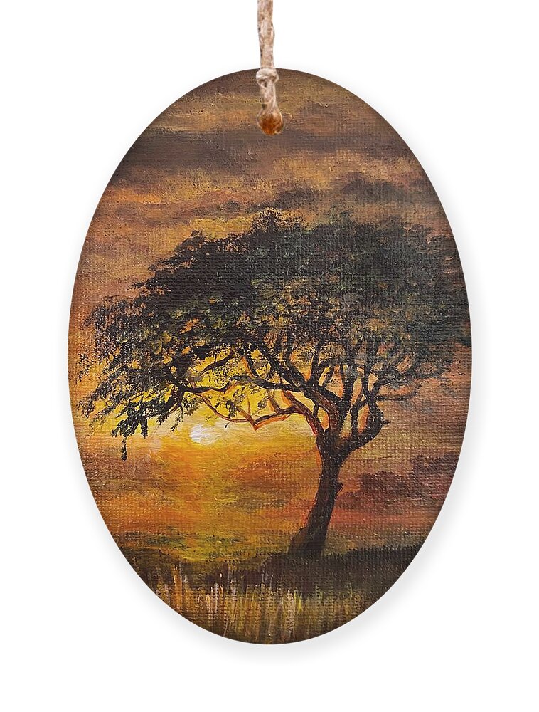 Acacia Tree Ornament featuring the painting Acacia by Vesna Delevska