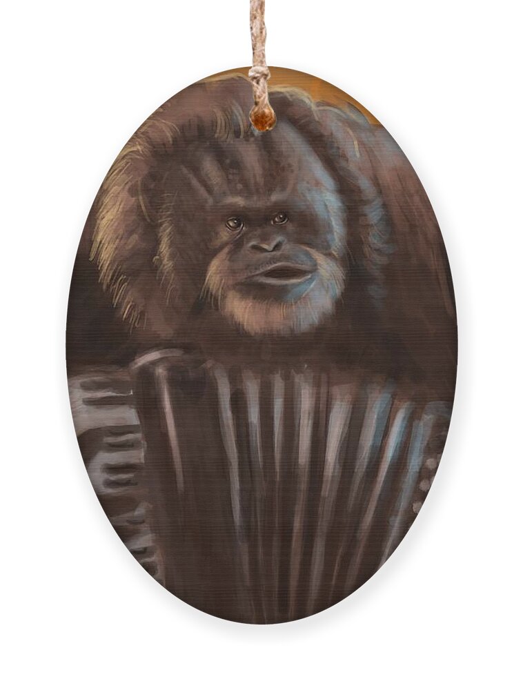 Gorilla Ornament featuring the digital art Accordion To Darwin by Larry Whitler