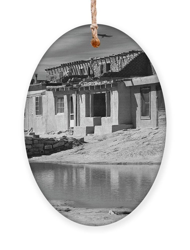 Acoma Pueblo Ornament featuring the photograph Acoma Pueblo Adobe Homes B W by Mike McGlothlen