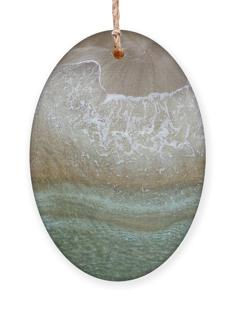 Golden Sand Ornament featuring the photograph Aerial view drone of empty tropical sandy beach with golden sand. Seascape background by Michalakis Ppalis