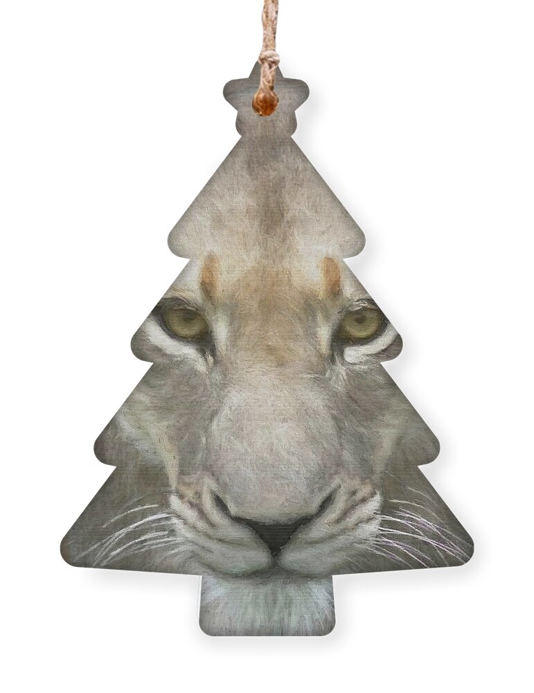 Lion Ornament featuring the photograph African Lioness Up Close Portrait by Rebecca Herranen