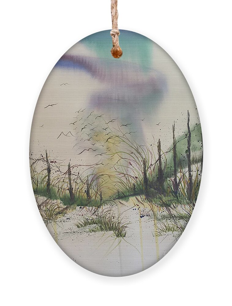Seascape Ornament featuring the painting Beach Path To The Horizon by Catherine Ludwig Donleycott
